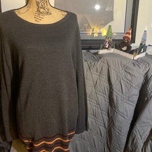LOFT (Ann Taylor) Gray Sweater with Orange Stripes